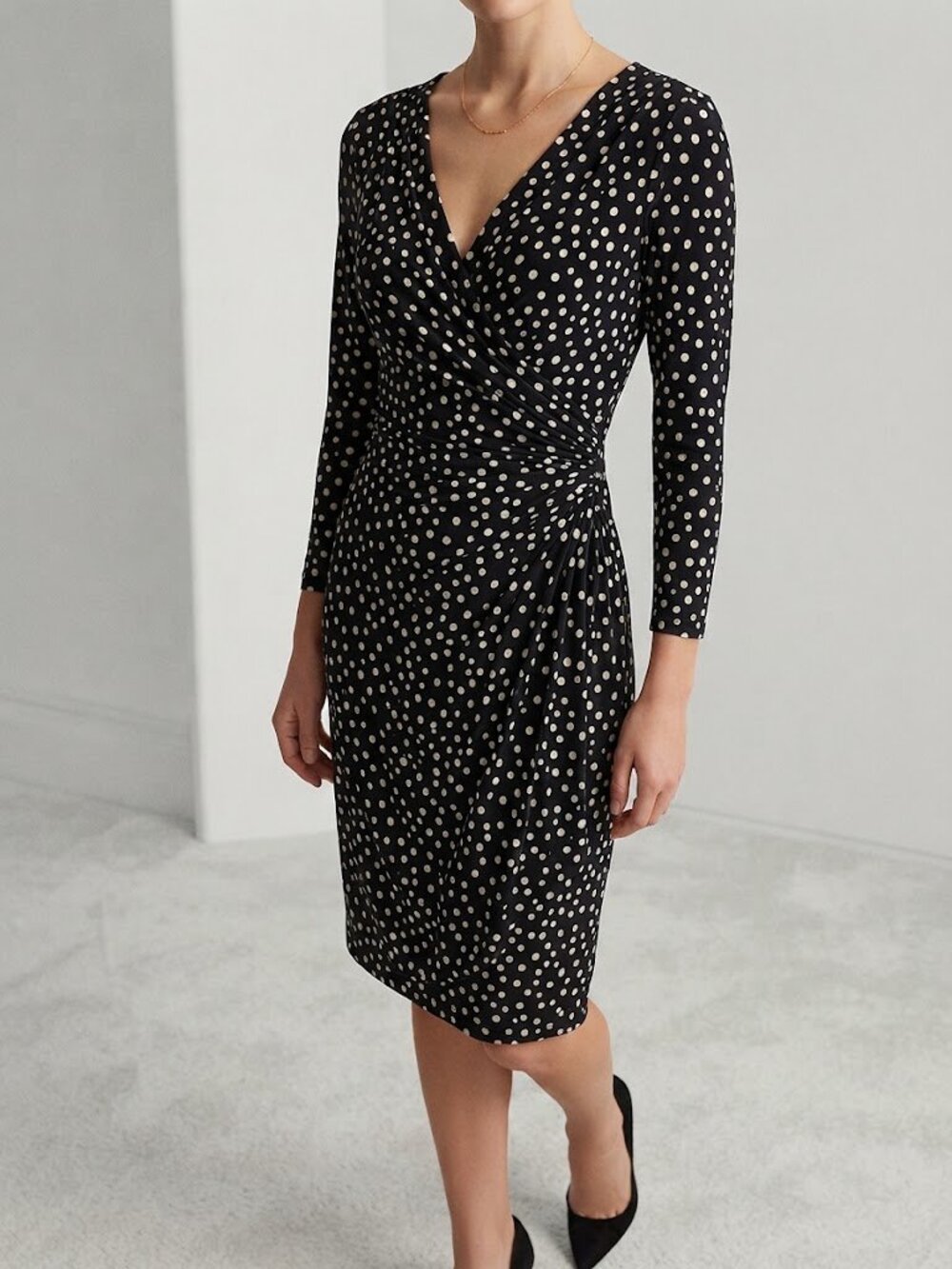 Lauren Ralph Lauren Polka Dot Wrap Midi Dress